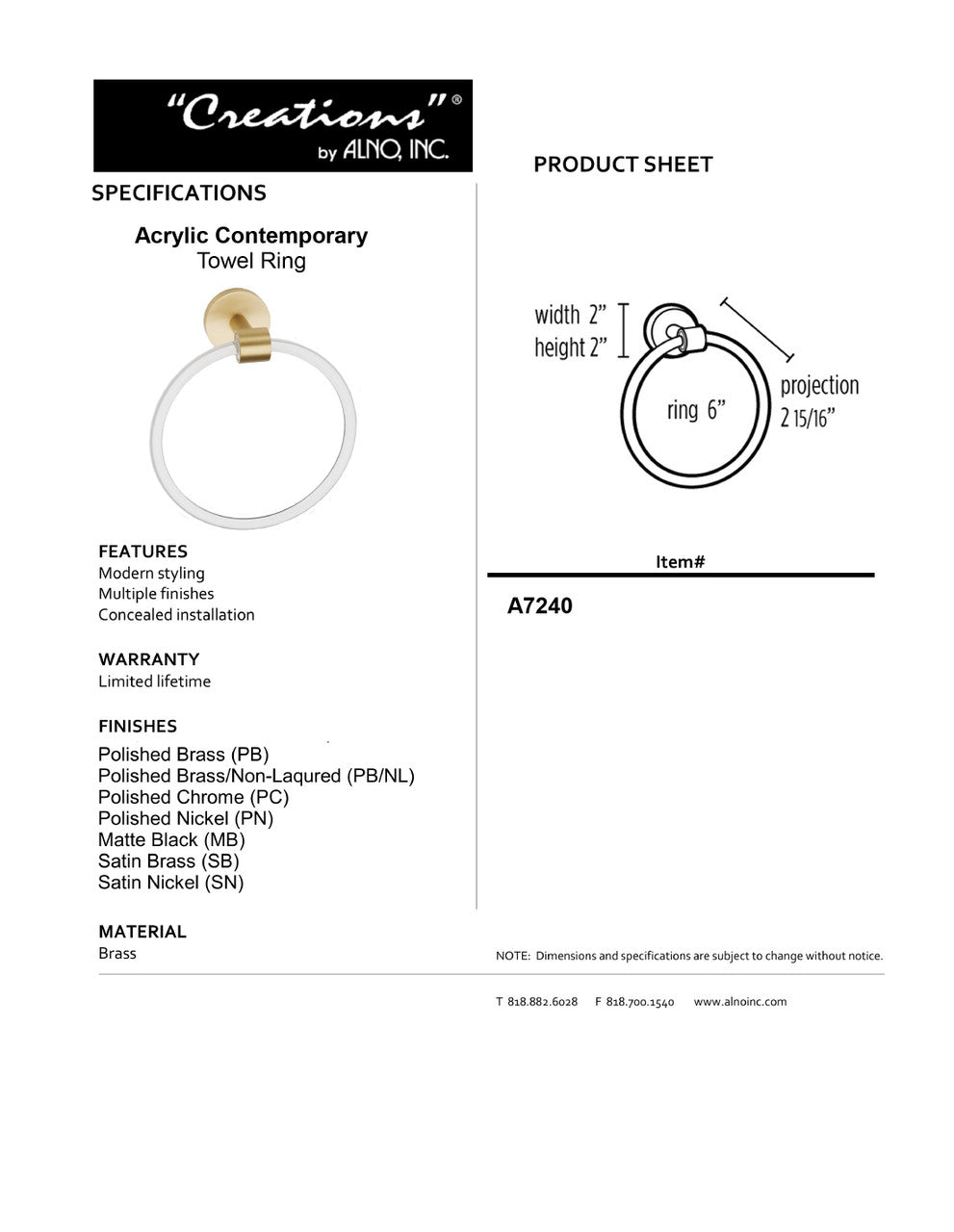 Specificaton Sheet
