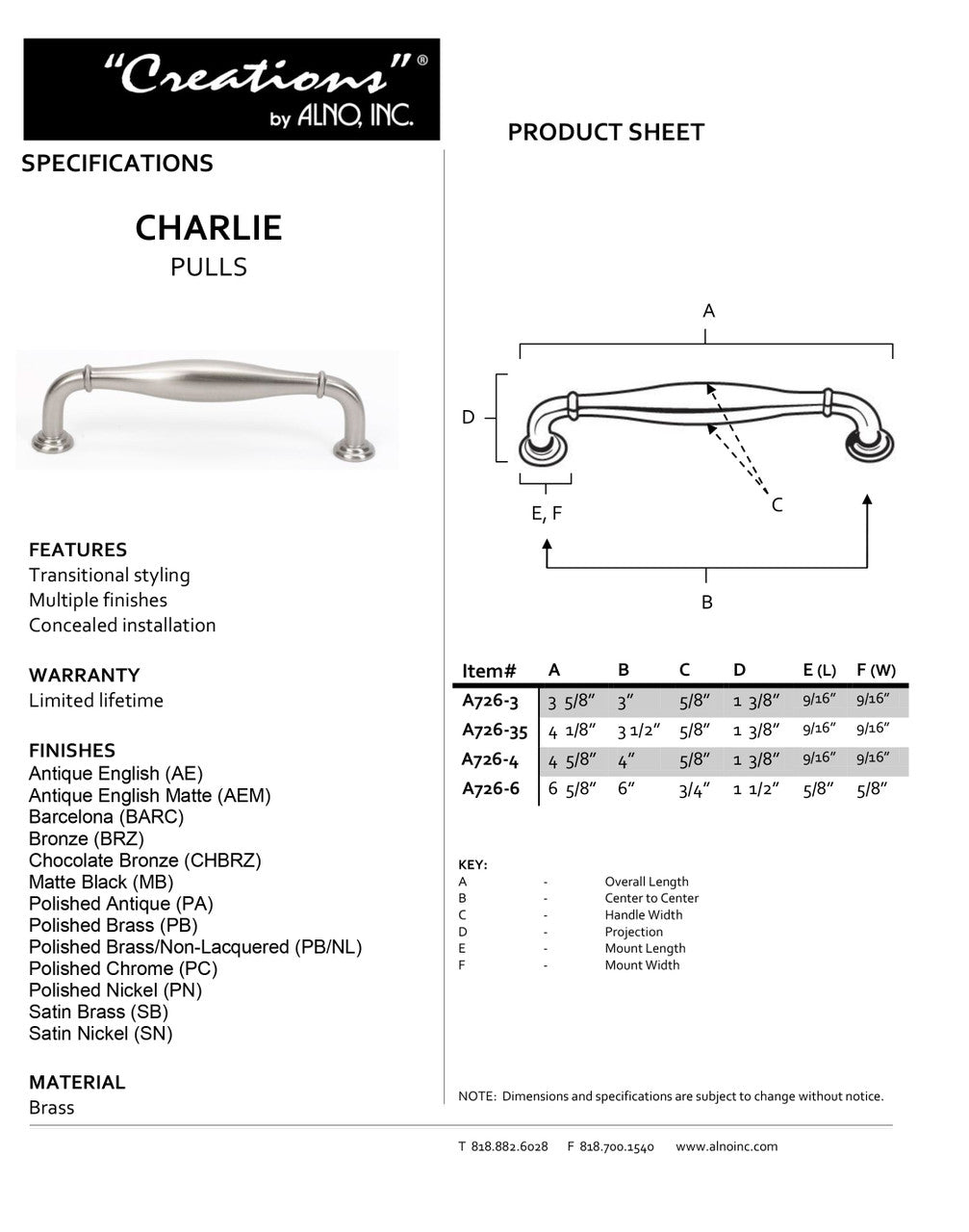 Specificaton Sheet