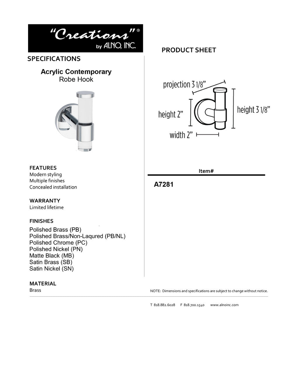 Specificaton Sheet