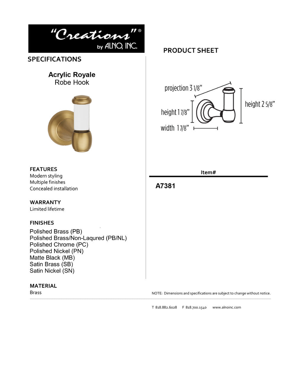 Specificaton Sheet