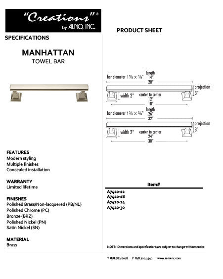 Alno A7420-30-PC: 30" cc Manhattan Towel Bar - Polished Chrome