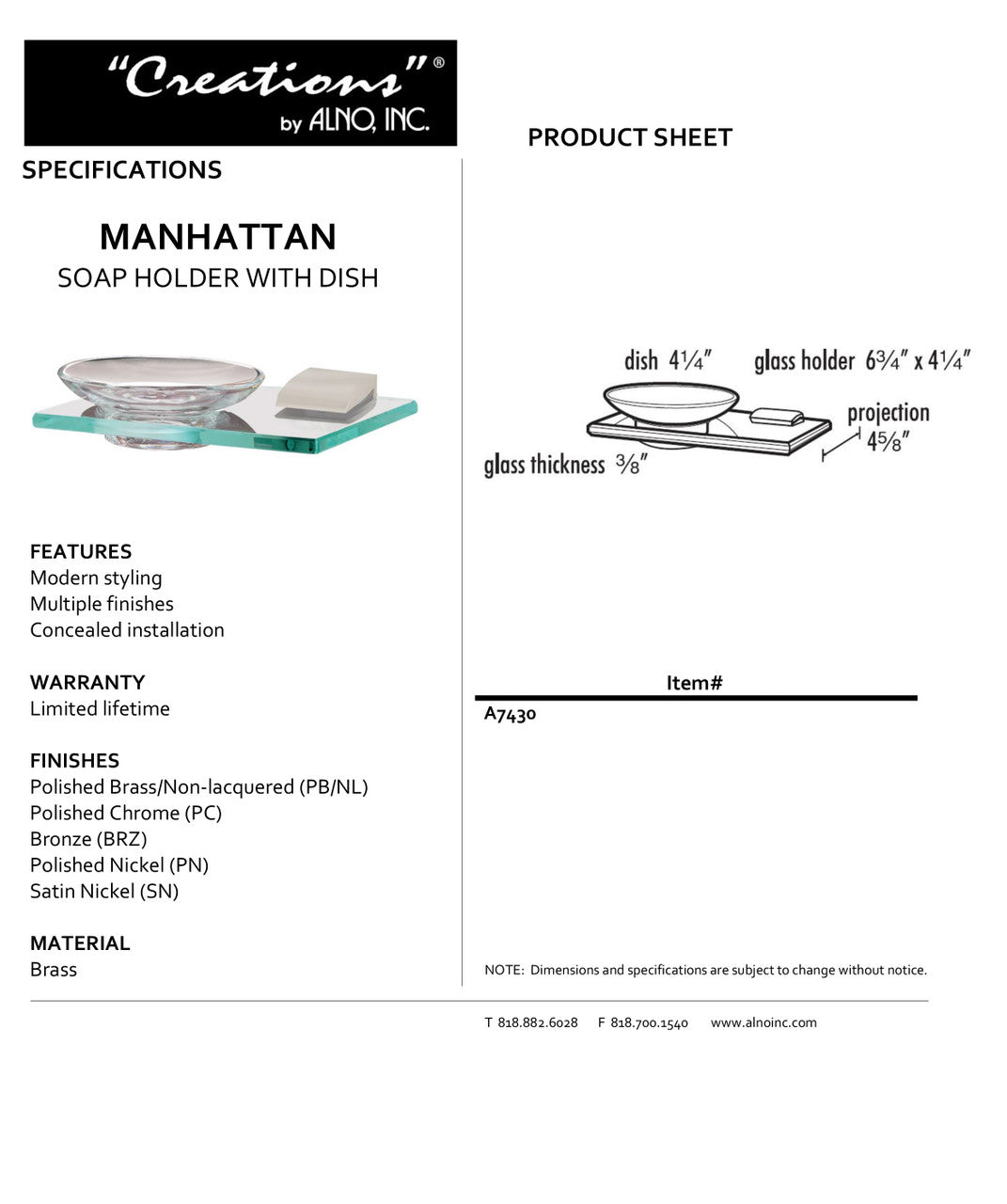 Specificaton Sheet