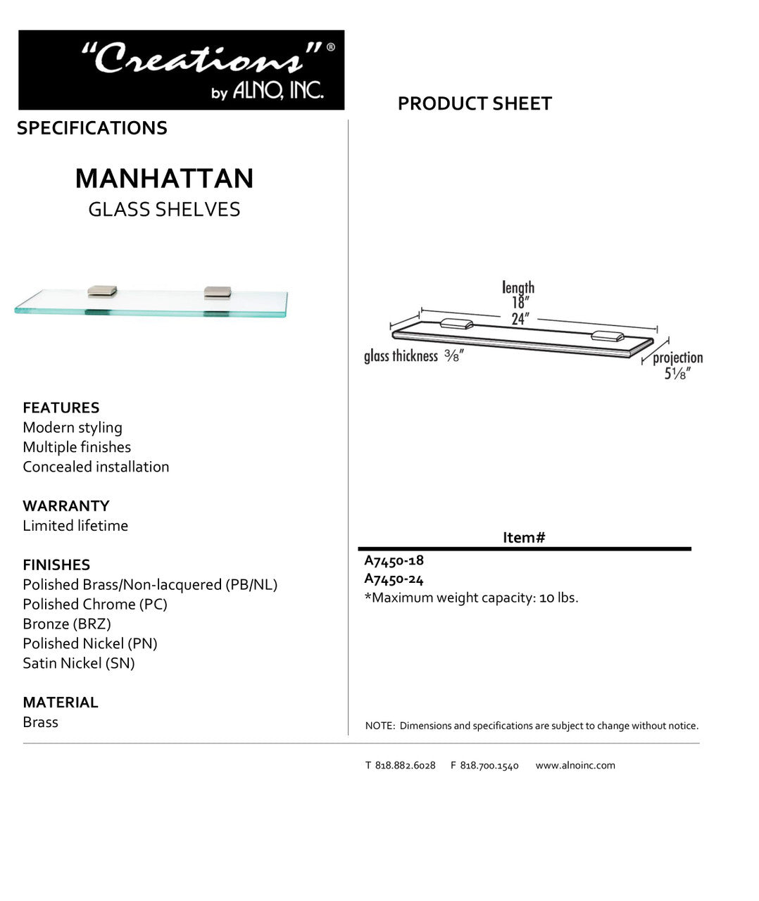 Specificaton Sheet