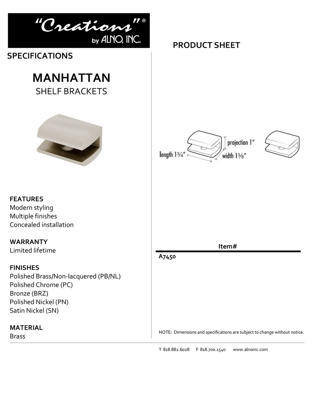 Specificaton Sheet