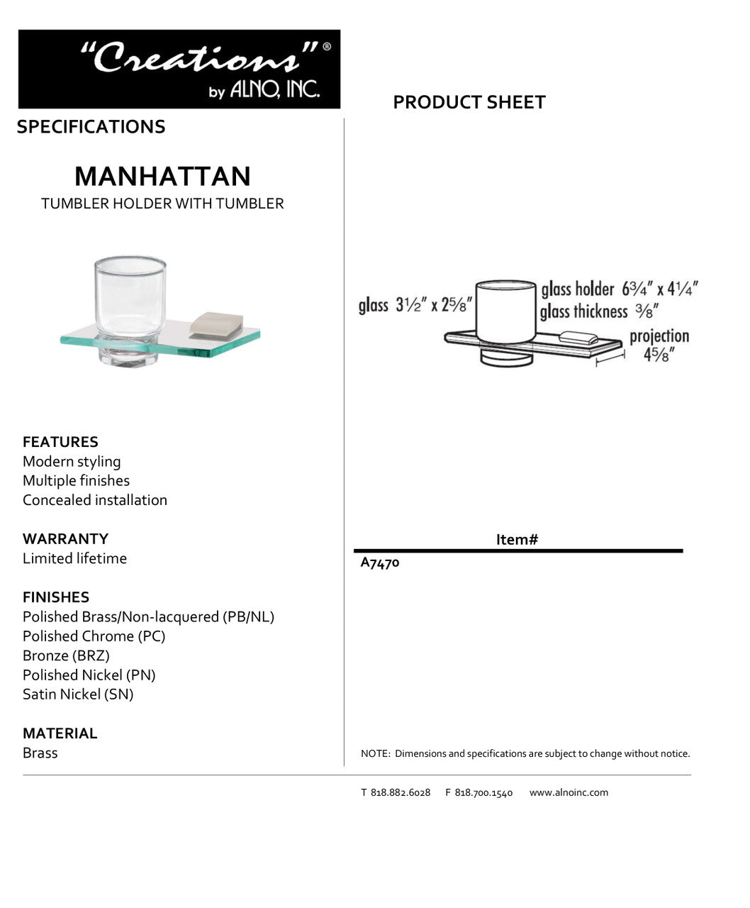 Specificaton Sheet
