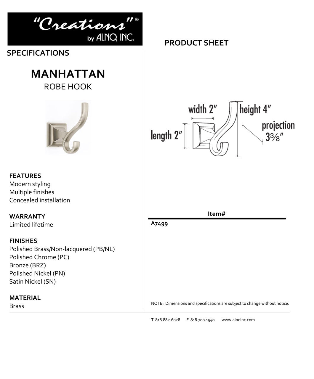 Specificaton Sheet
