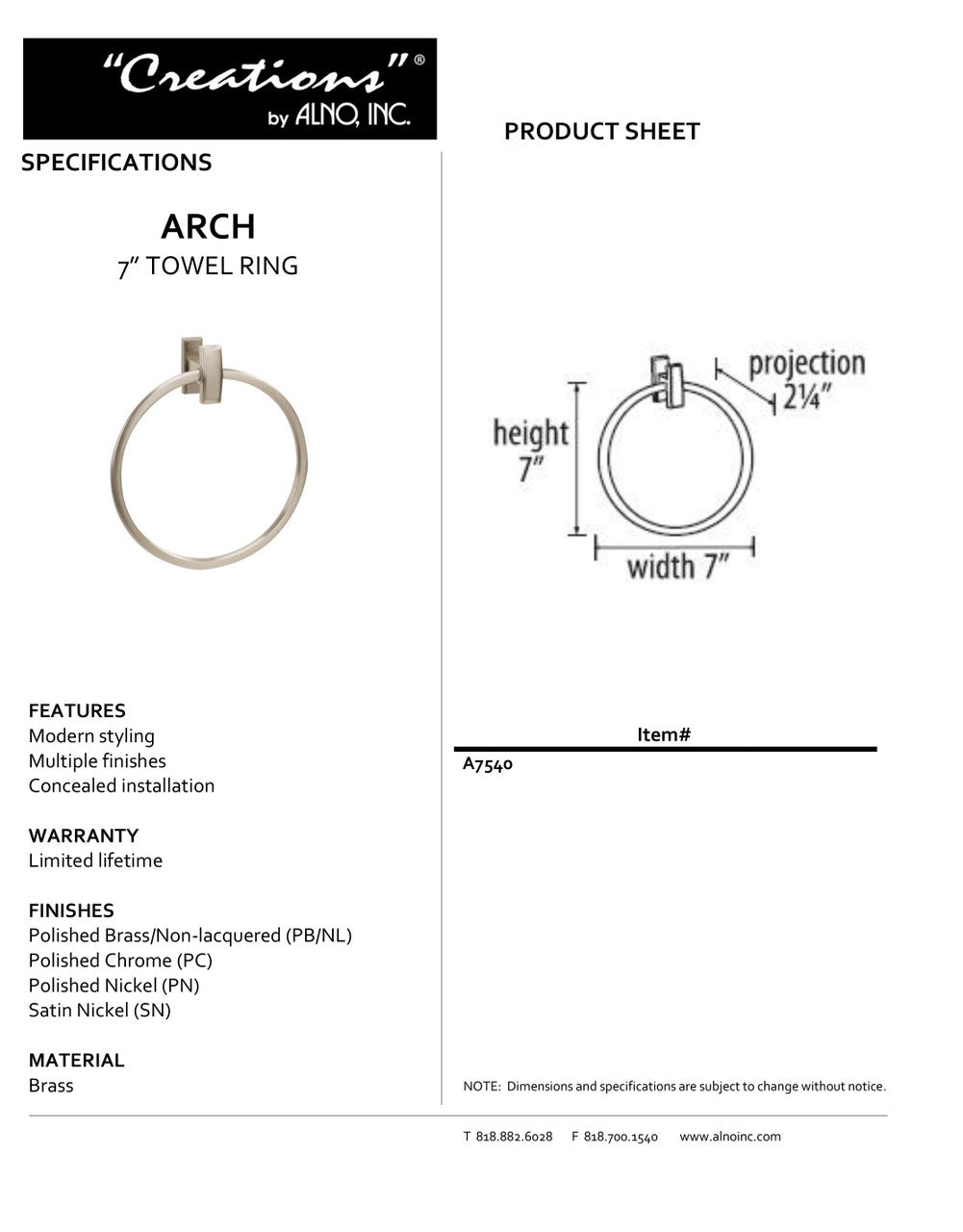 Specificaton Sheet
