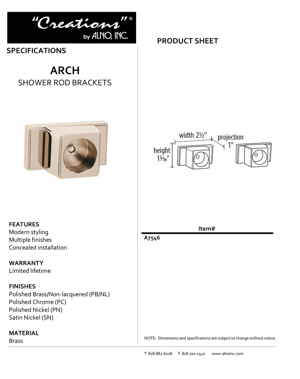 Specificaton Sheet