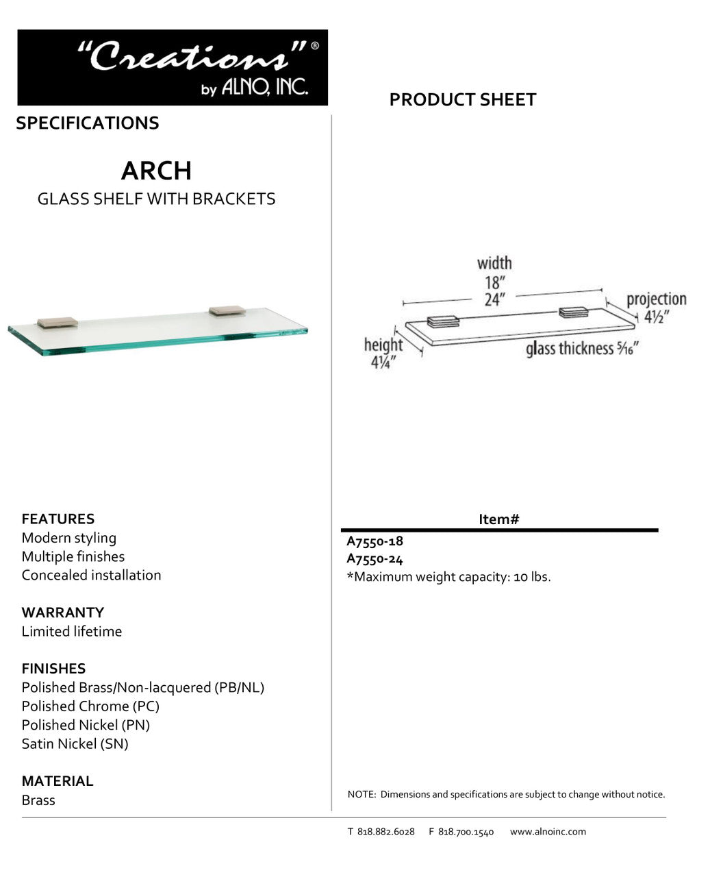 Specificaton Sheet