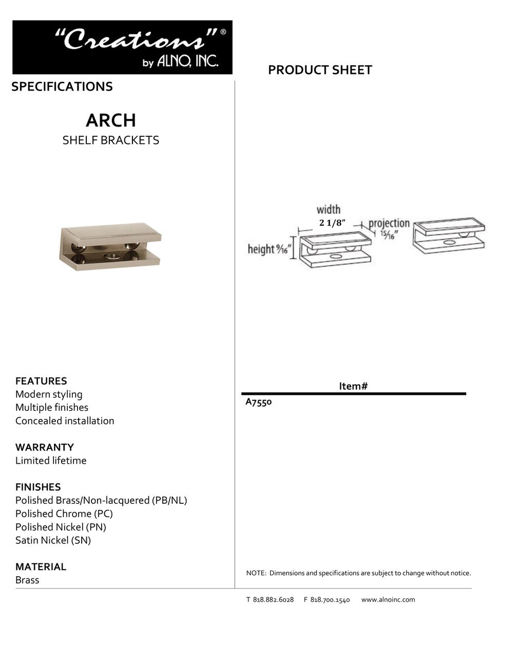 Specificaton Sheet