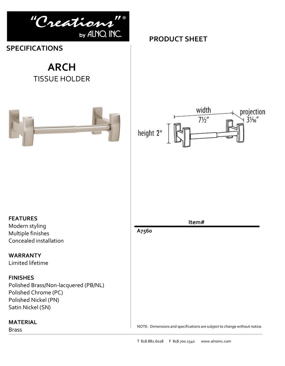 Specificaton Sheet