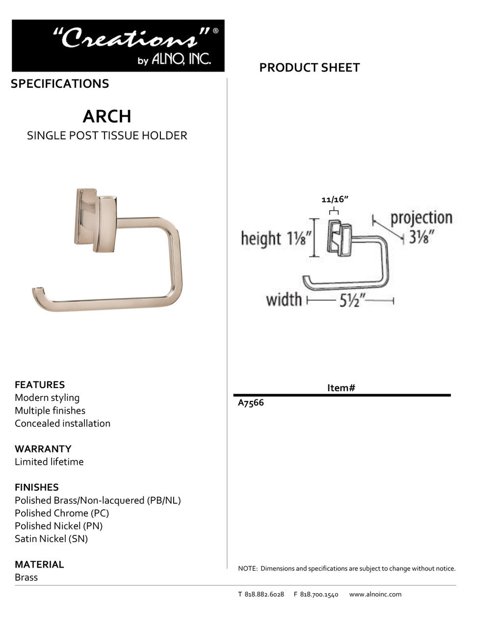 Specificaton Sheet