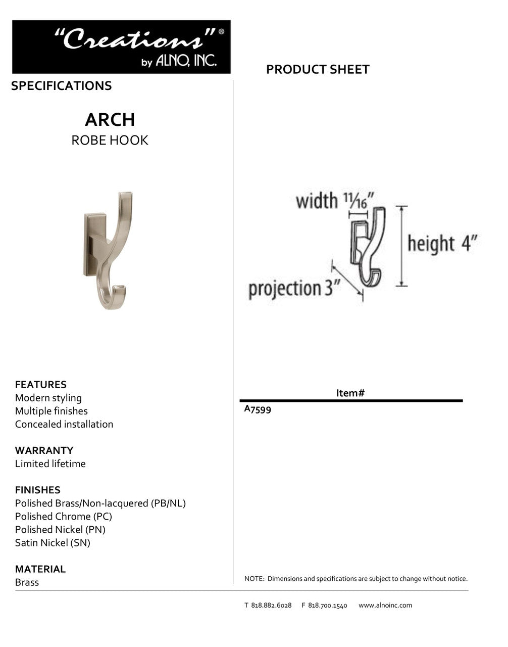 Specificaton Sheet
