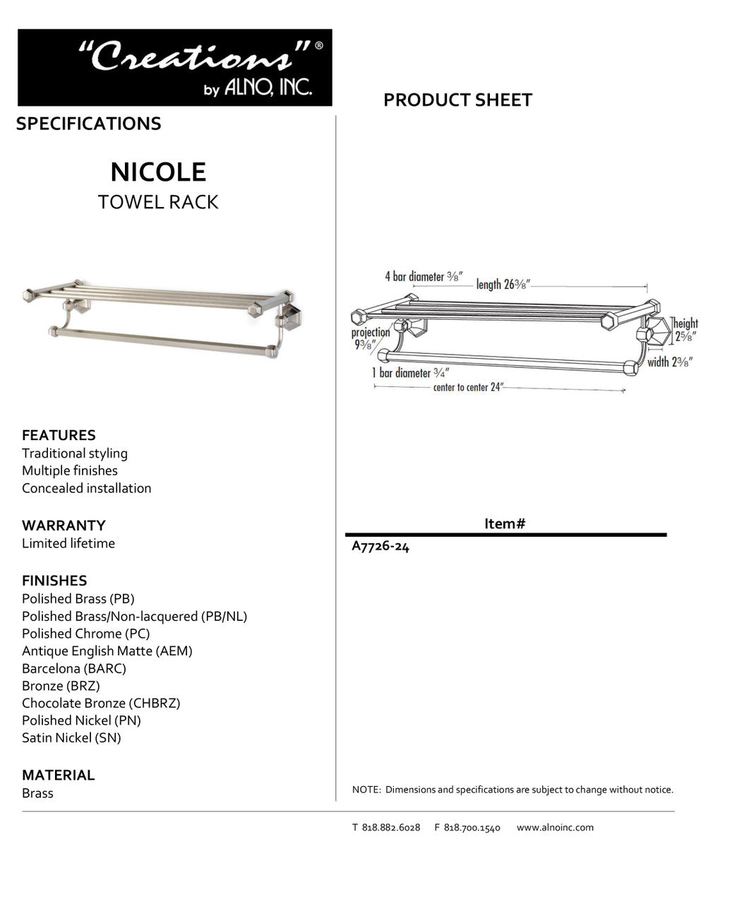 Specificaton Sheet
