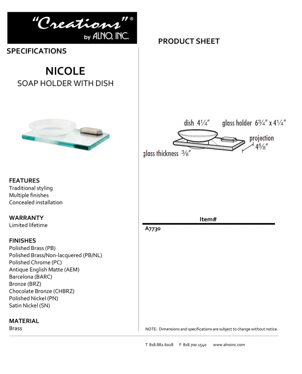 Specificaton Sheet