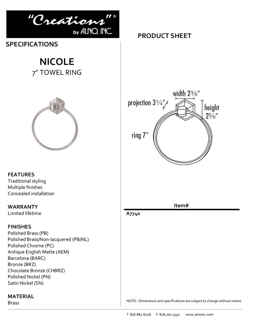 Specificaton Sheet