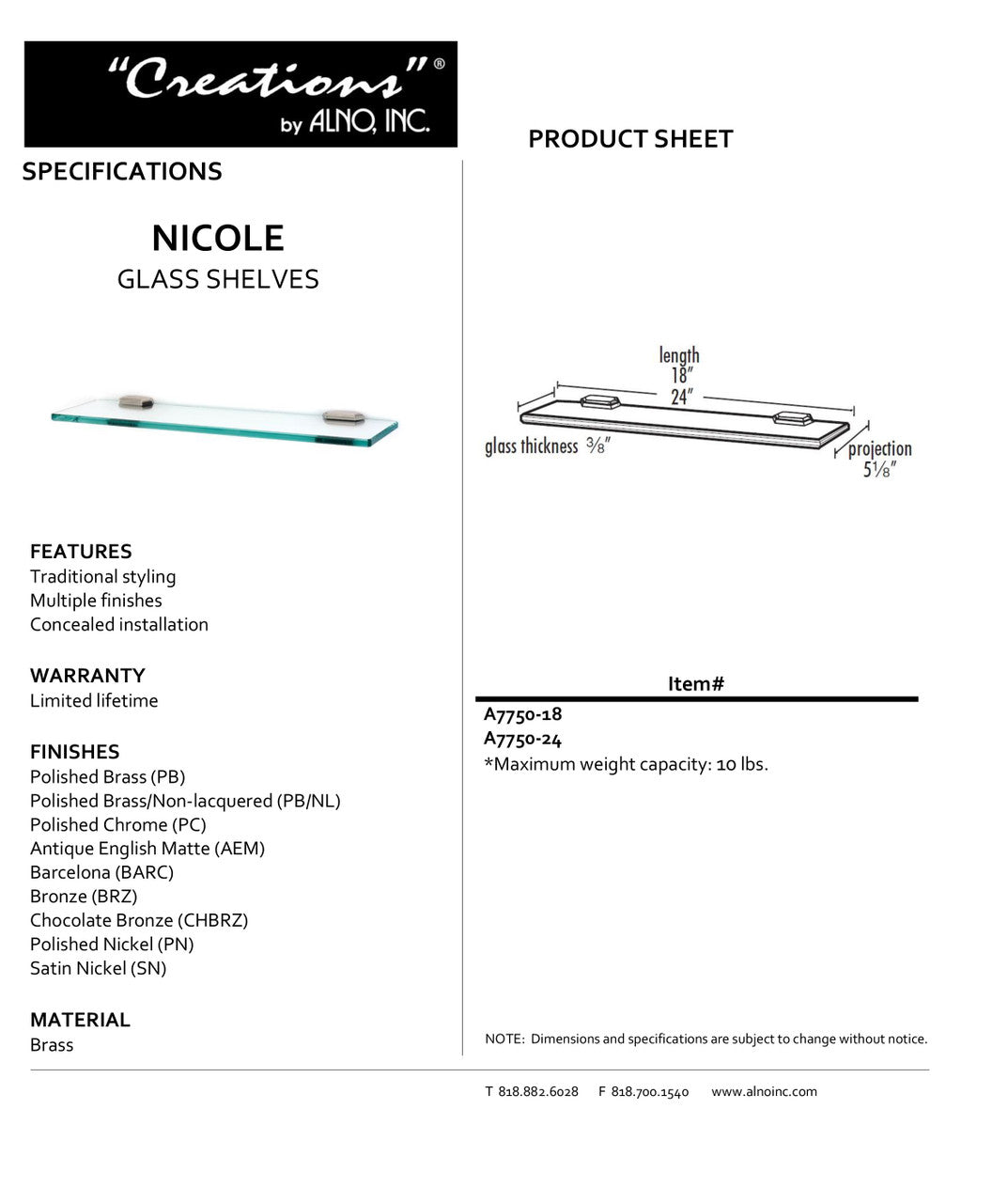 Specificaton Sheet