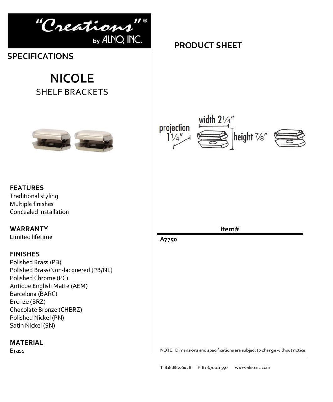 Specificaton Sheet