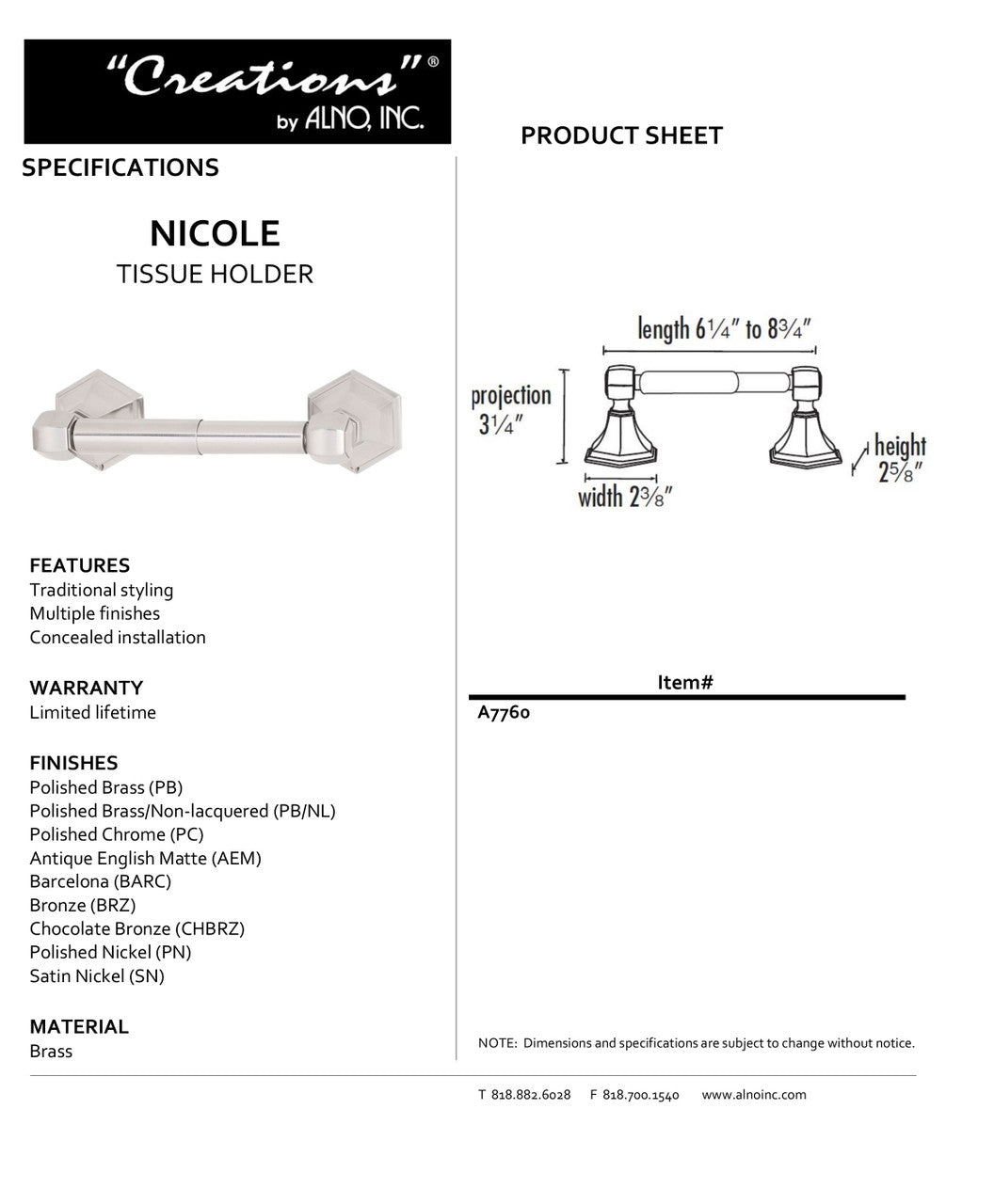 Specificaton Sheet