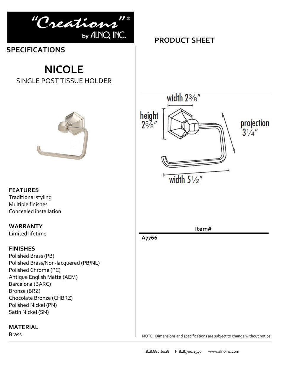 Specificaton Sheet