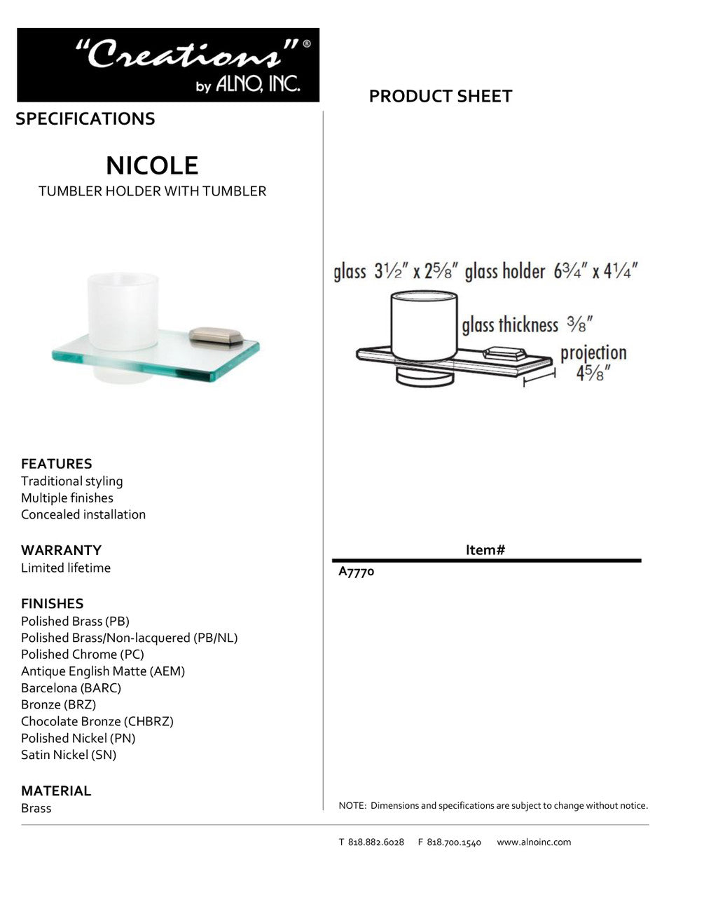 Specificaton Sheet