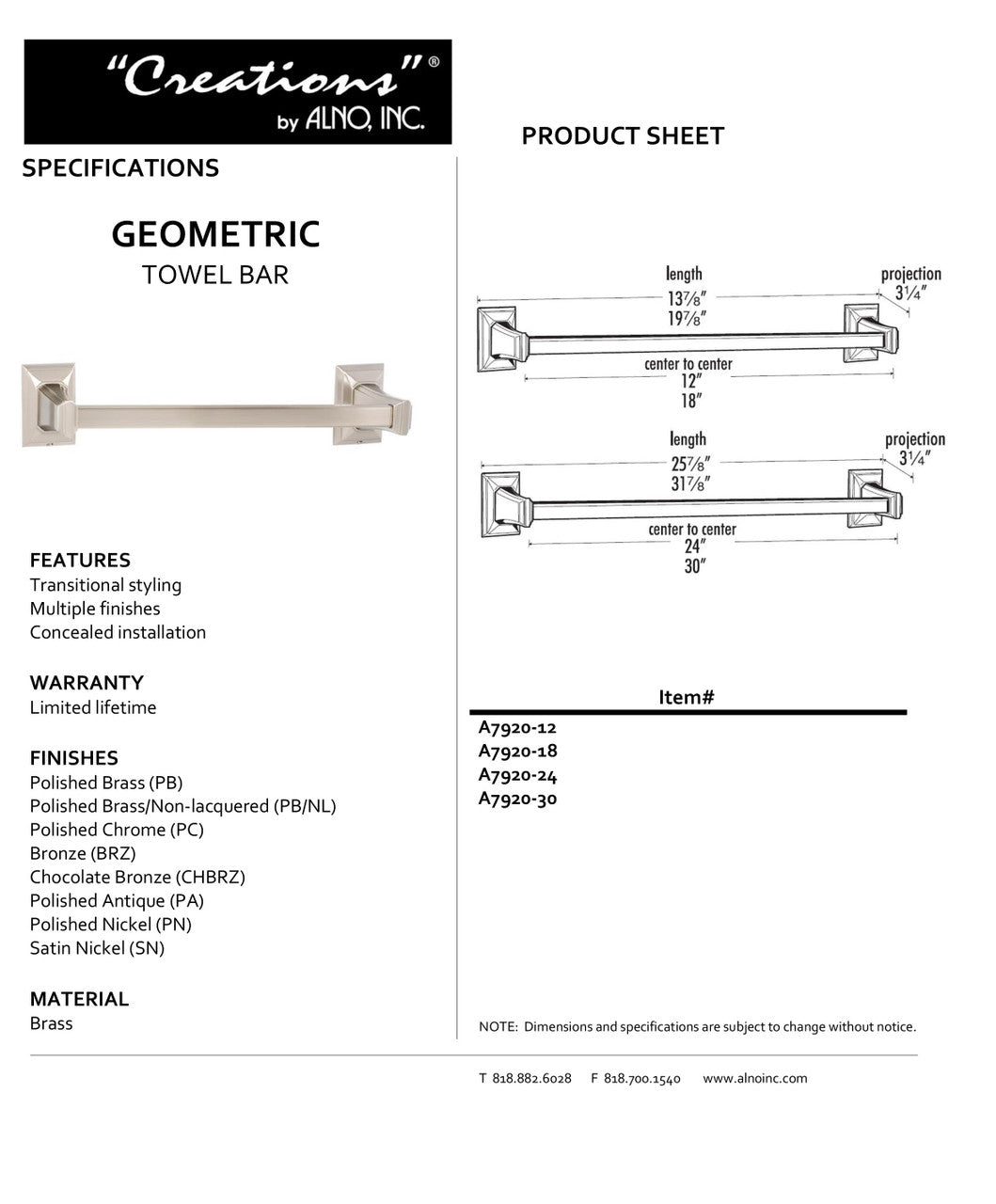 Specificaton Sheet
