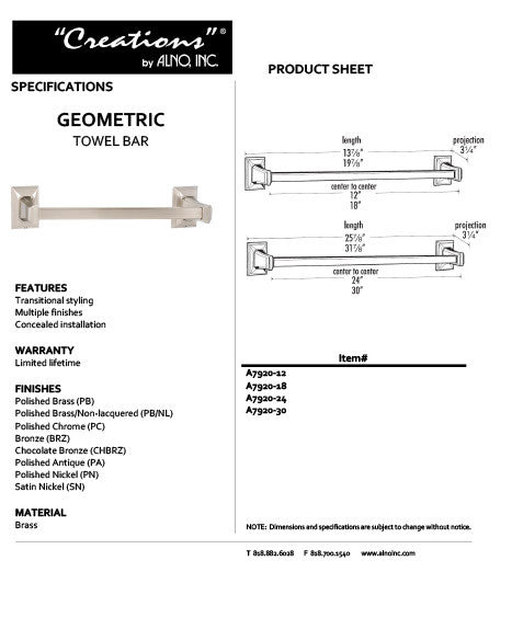 Alno A7920-30-CHBRZ: 30" cc Geometric Towel Bar - Chocolate Bronze