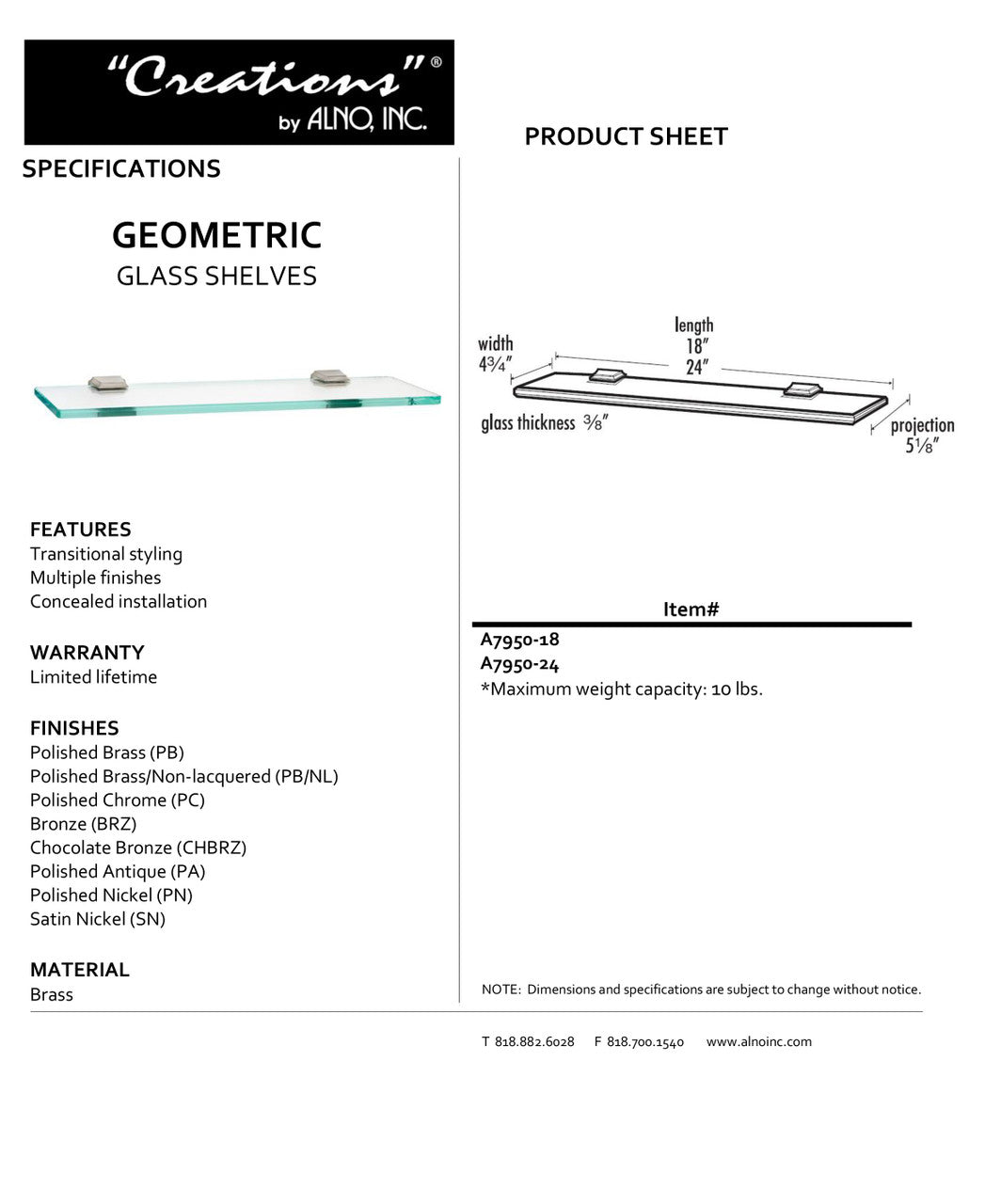 Specificaton Sheet