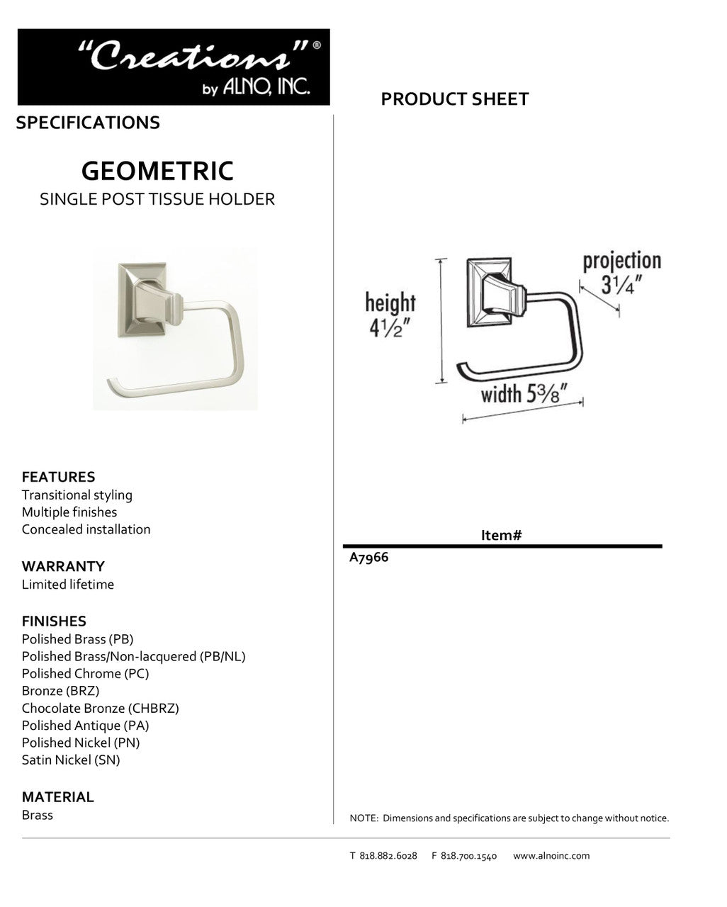 Specificaton Sheet