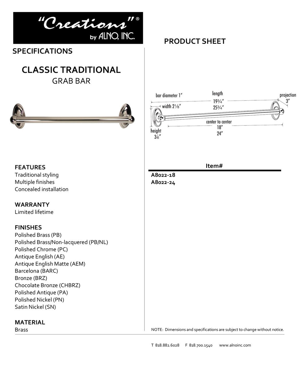 Specificaton Sheet
