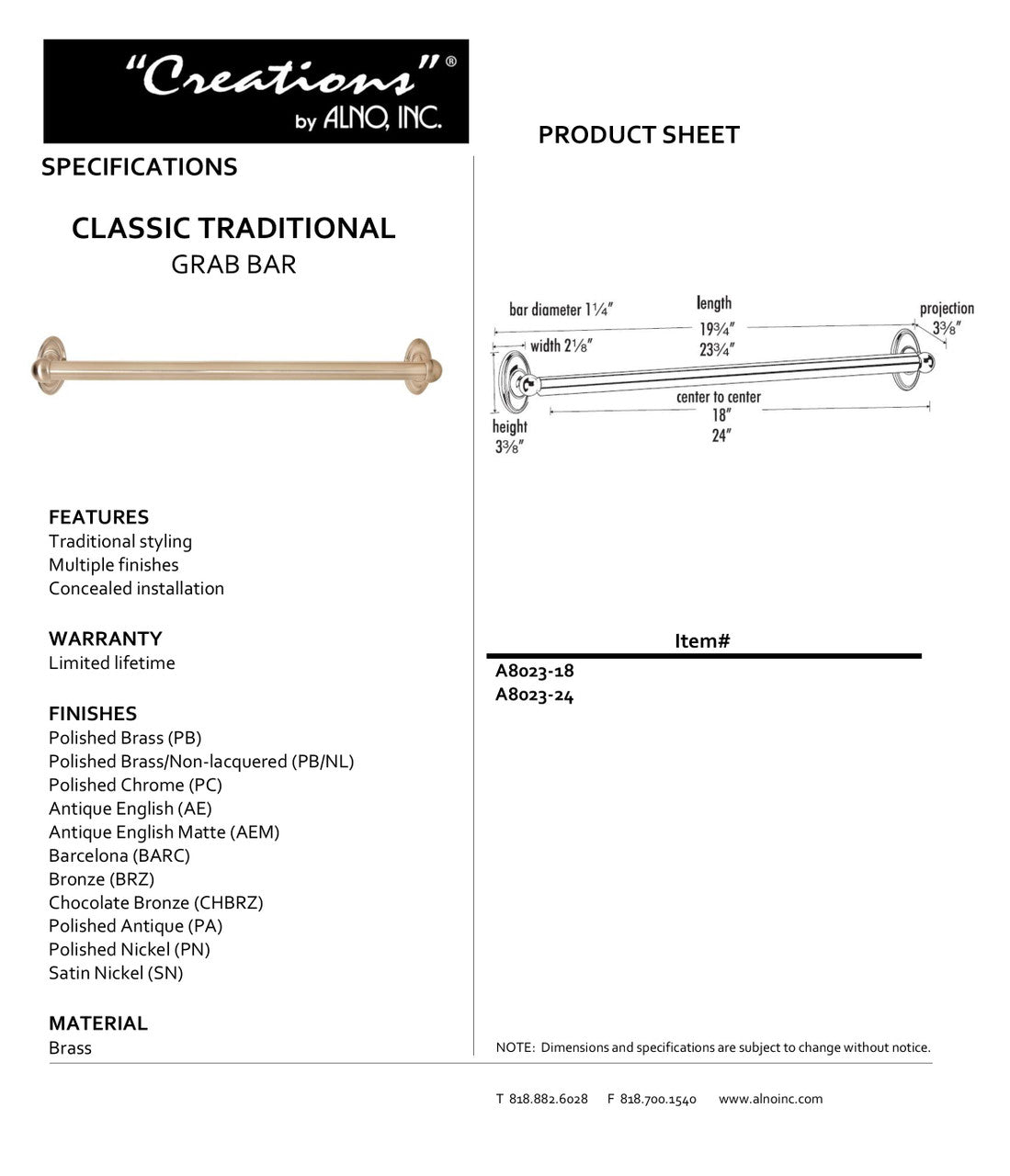 Specificaton Sheet