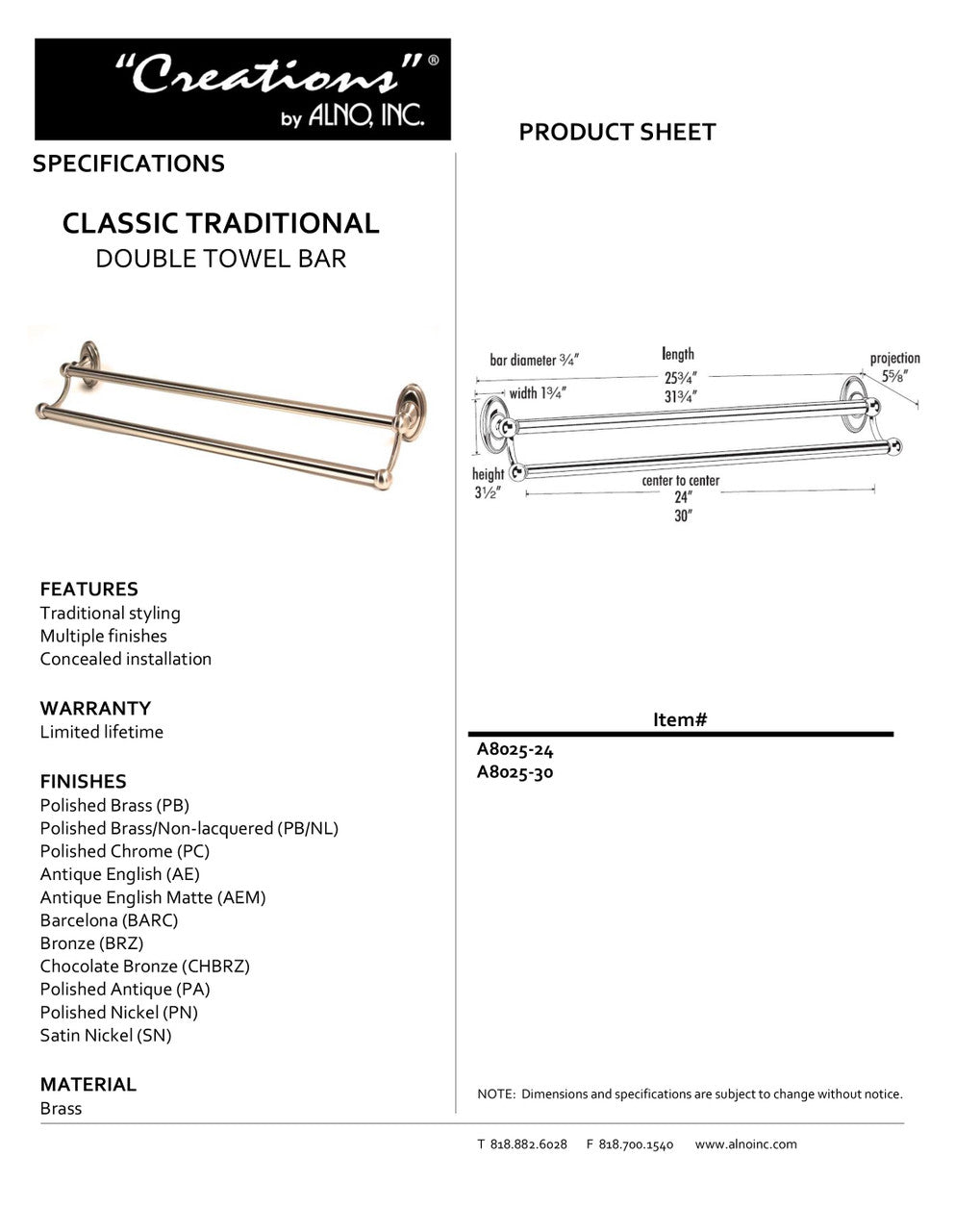 Specificaton Sheet