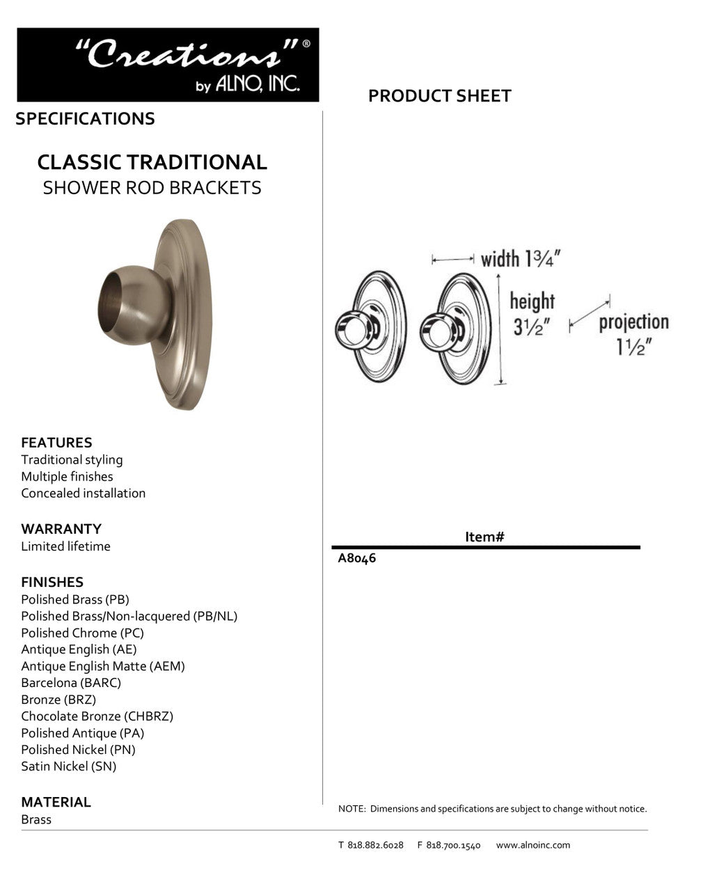 Specificaton Sheet