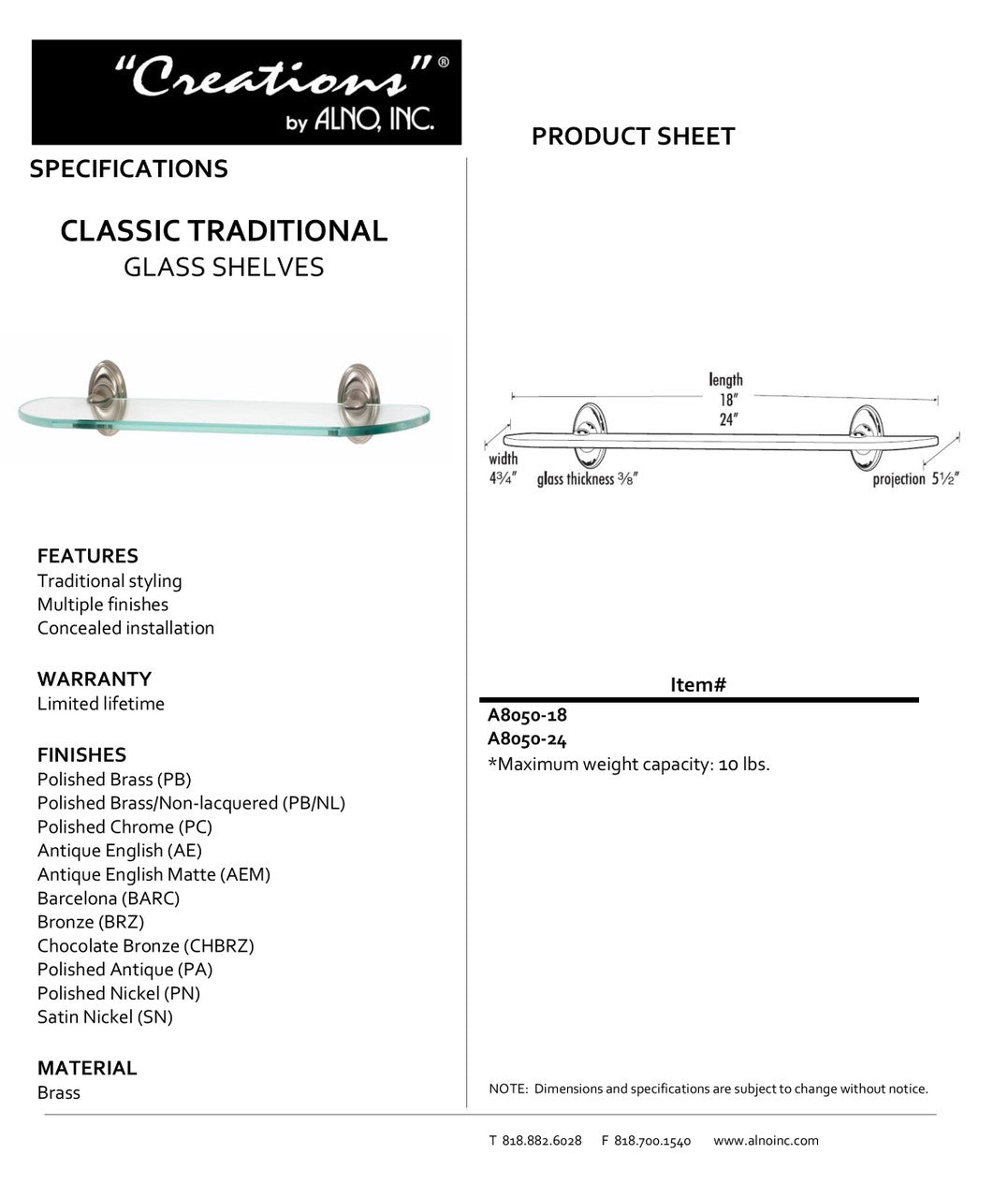 Specificaton Sheet
