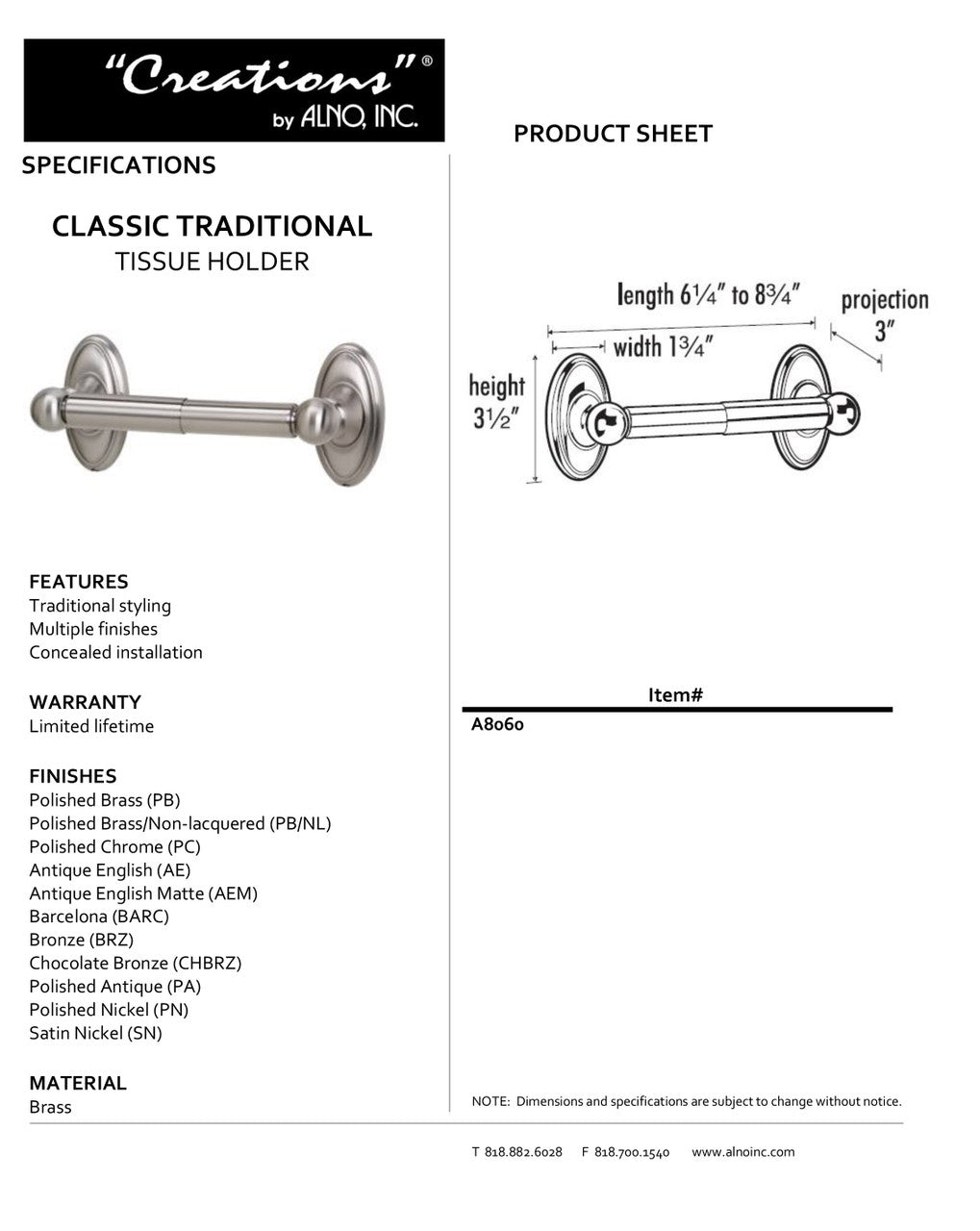 Specificaton Sheet