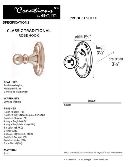 Specificaton Sheet