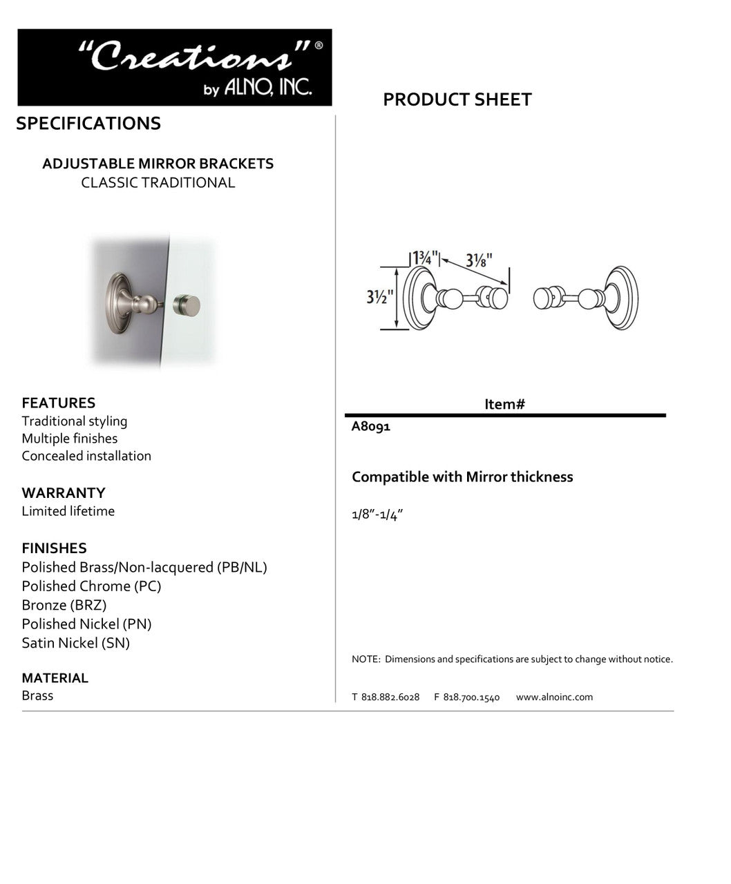 Specificaton Sheet