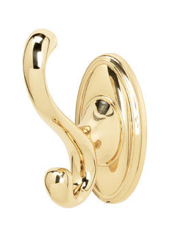 Alno A8099-PB/NL: Classic Traditional Double Robe Hook - Unlacquered Brass