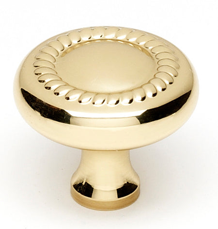 Alno A812-14-PB/NL: 1-1/4" Rope Cabinet Knob - Unlacquered Brass
