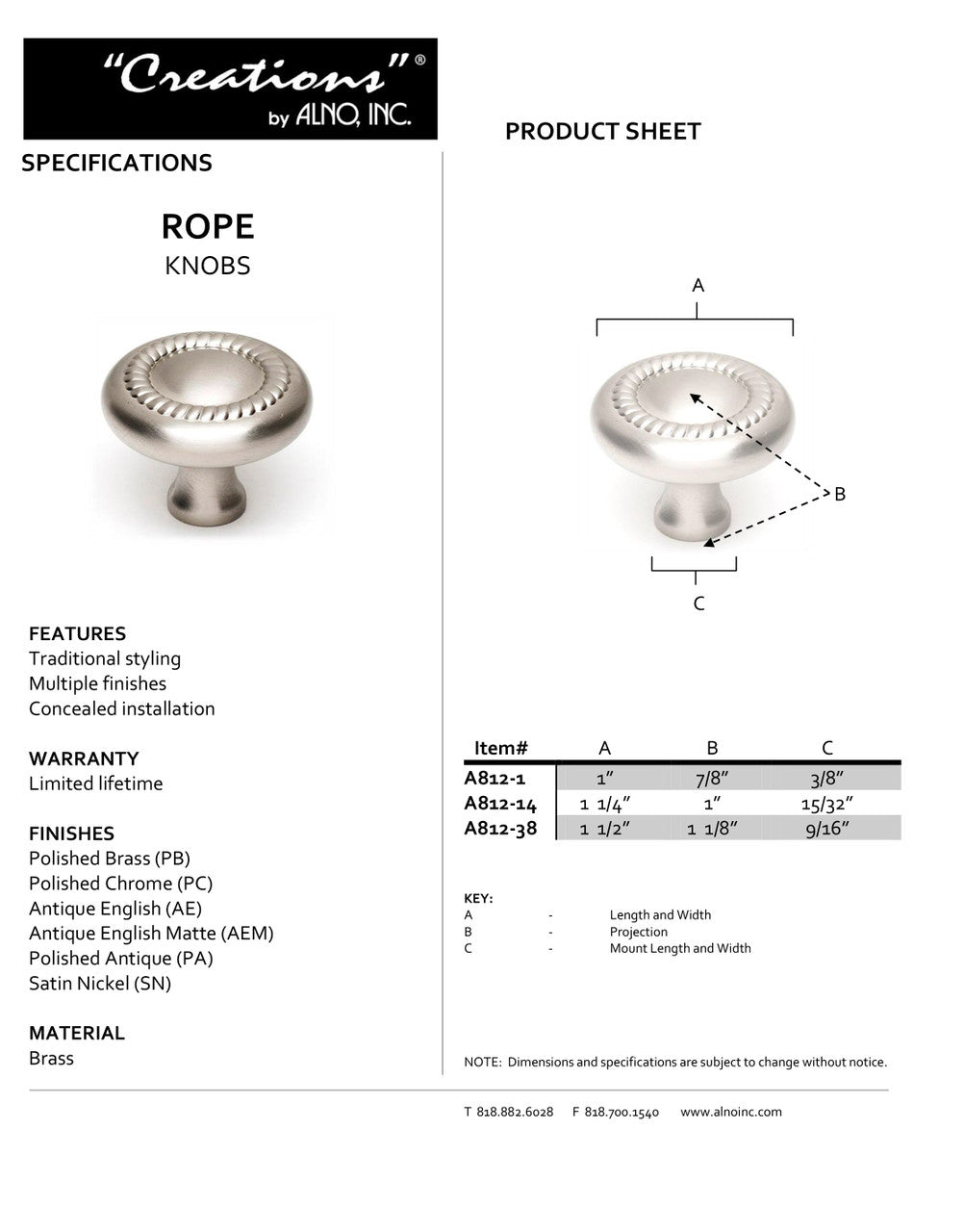 Specificaton Sheet