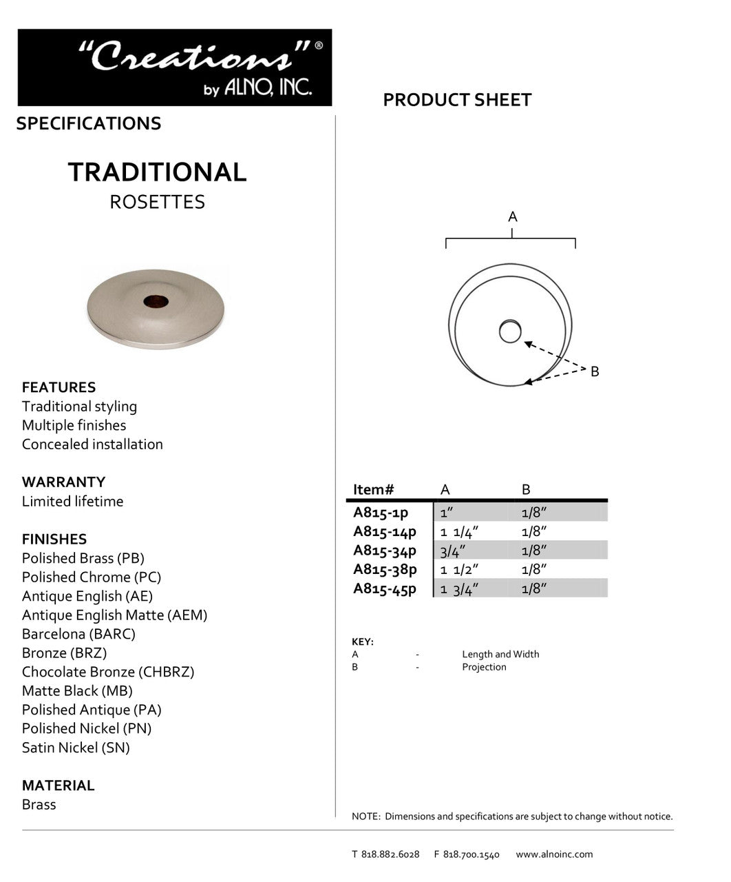 Specificaton Sheet