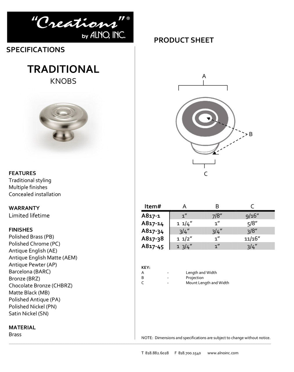 Specificaton Sheet