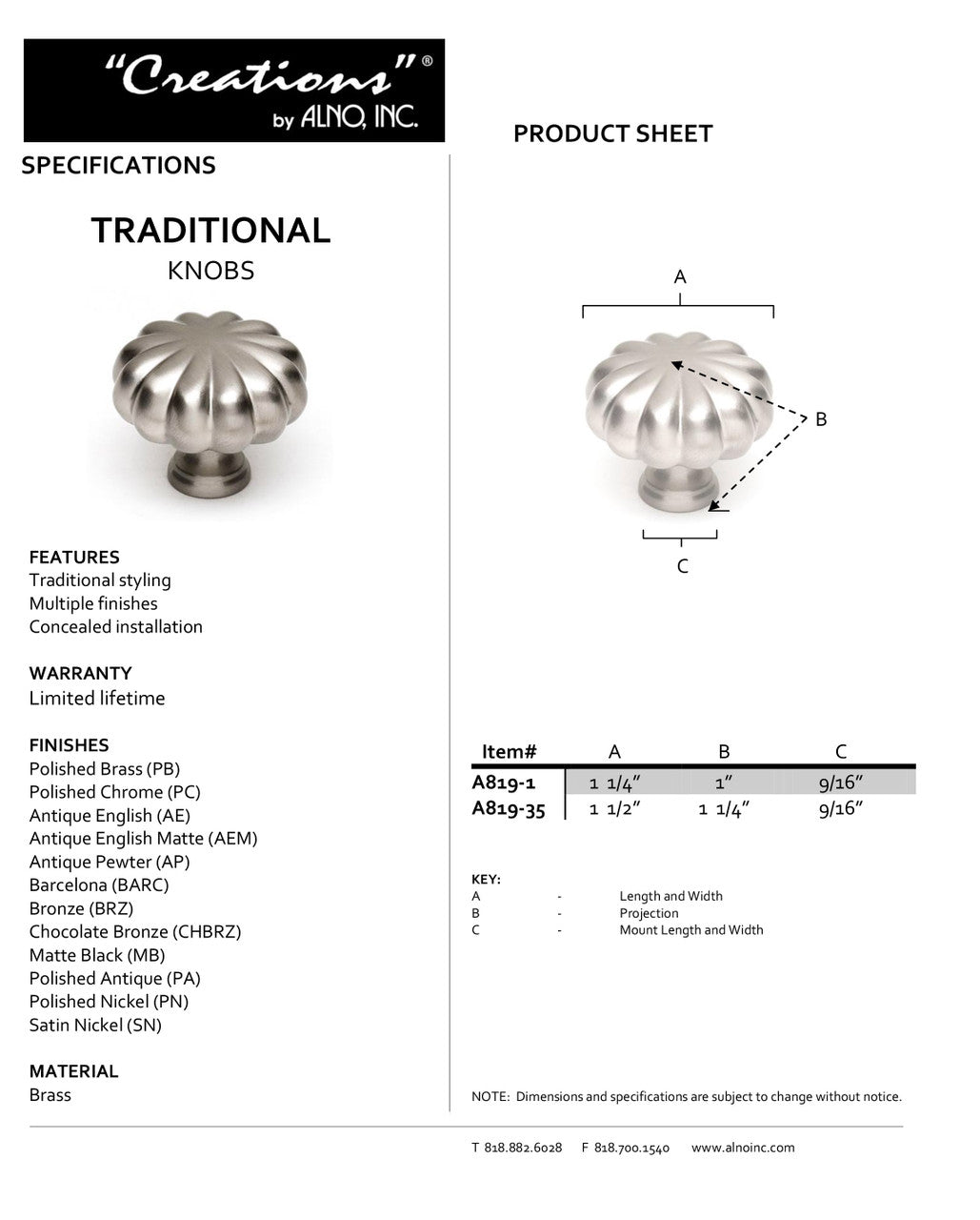 Specificaton Sheet