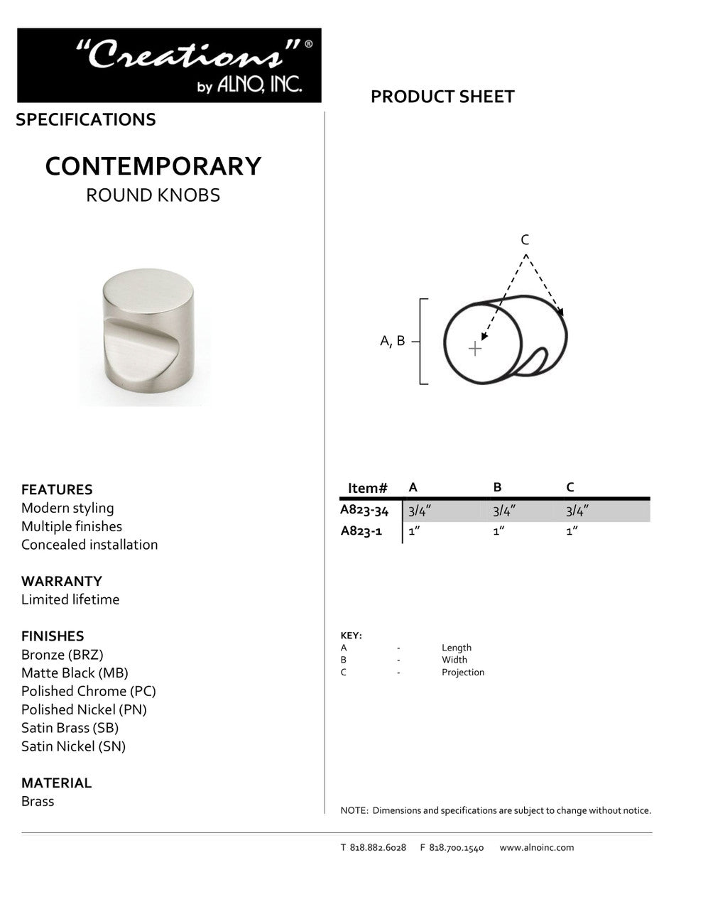 Specificaton Sheet