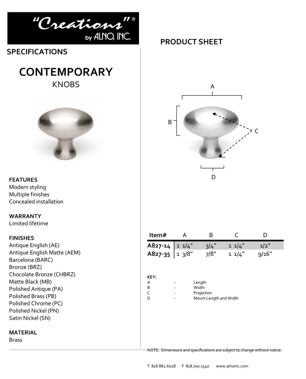 Specificaton Sheet