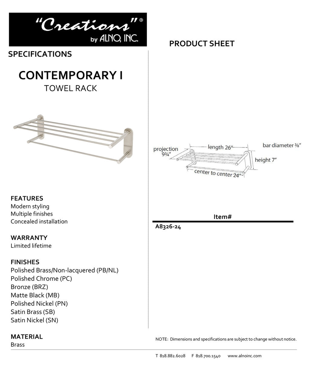 Specificaton Sheet