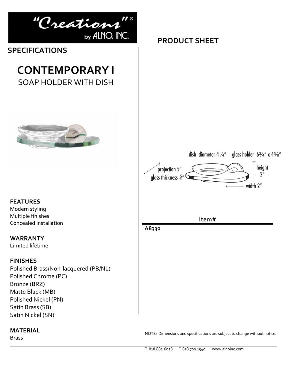 Specificaton Sheet
