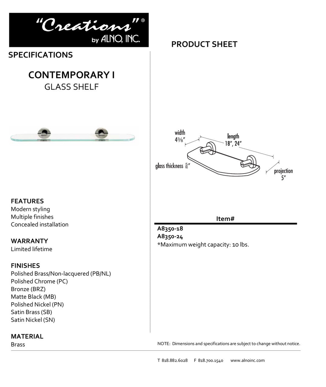 Specificaton Sheet