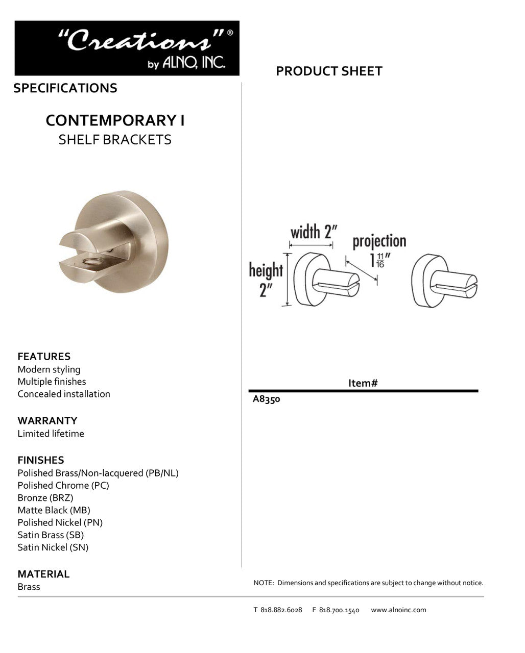 Specificaton Sheet