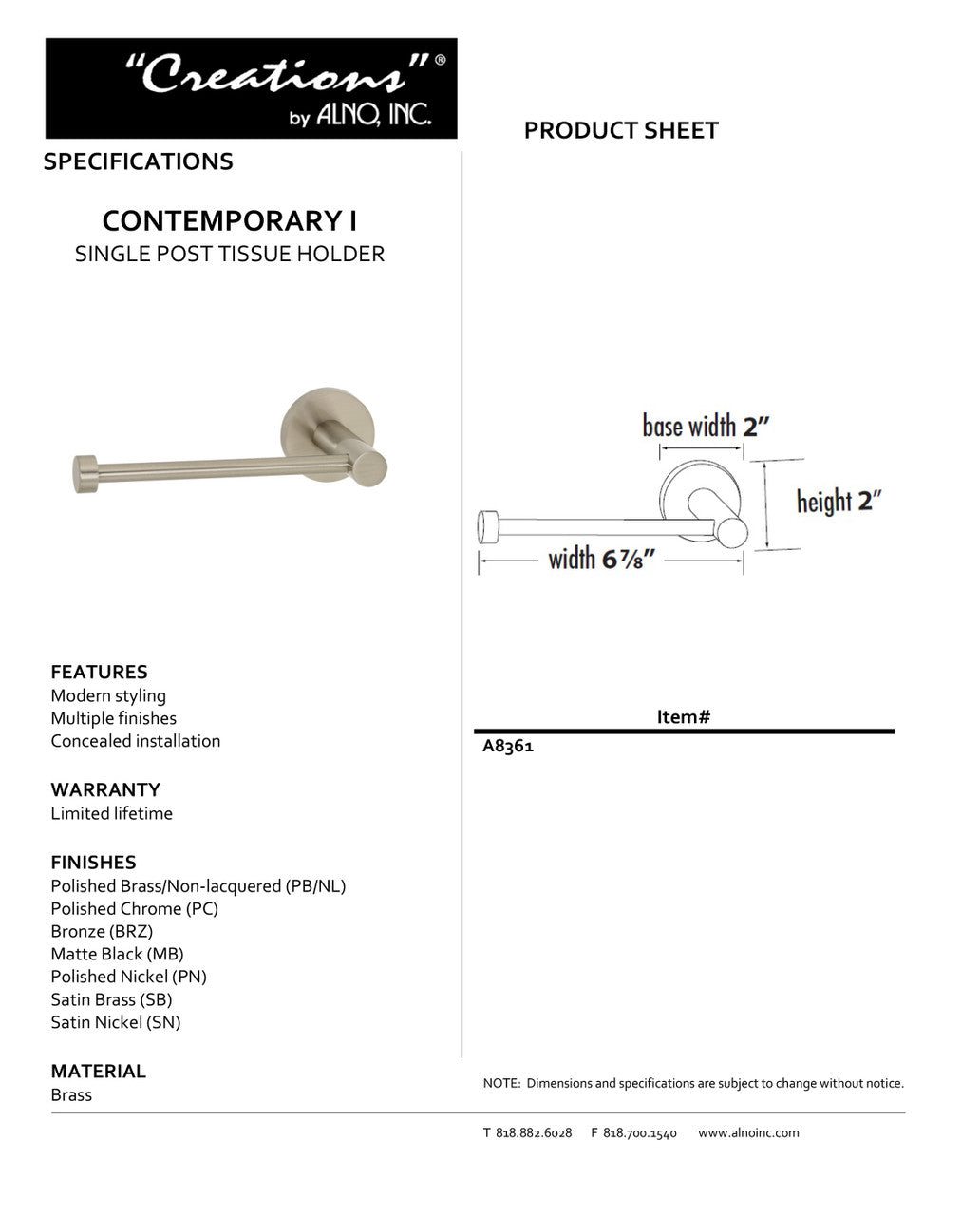 Specificaton Sheet